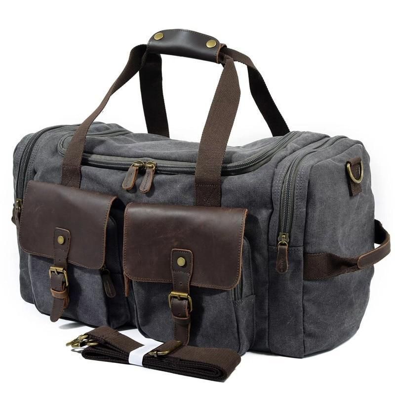 Canvas Duffel Bag Oversized Ekte Skinnvesker