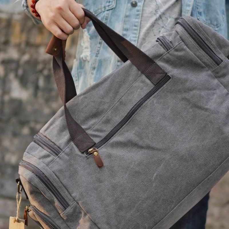 Canvas Duffel Bag Oversized Ekte Skinnvesker