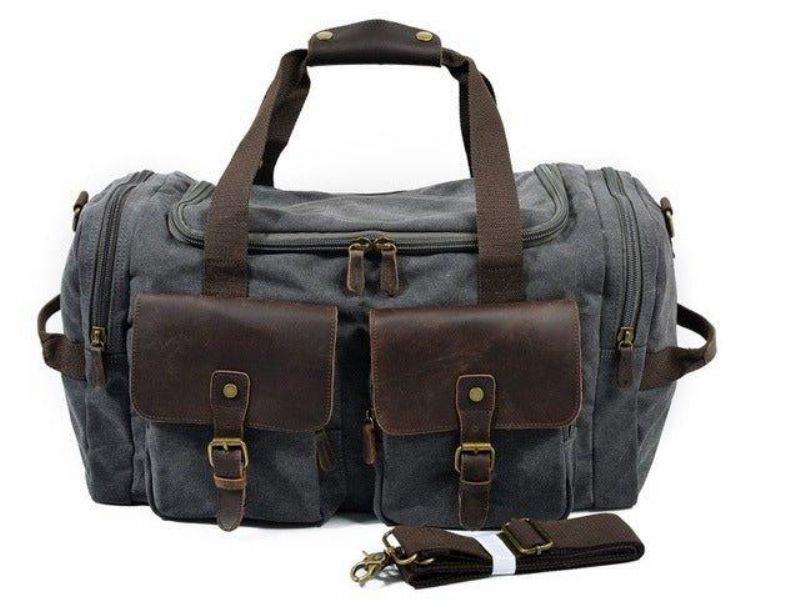 Canvas Duffel Bag Oversized Ekte Skinnvesker