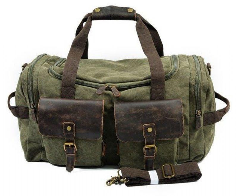 Canvas Duffel Bag Oversized Ekte Skinnvesker