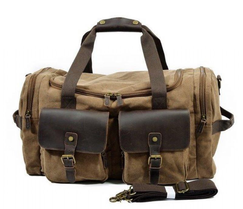 Canvas Duffel Bag Oversized Ekte Skinnvesker