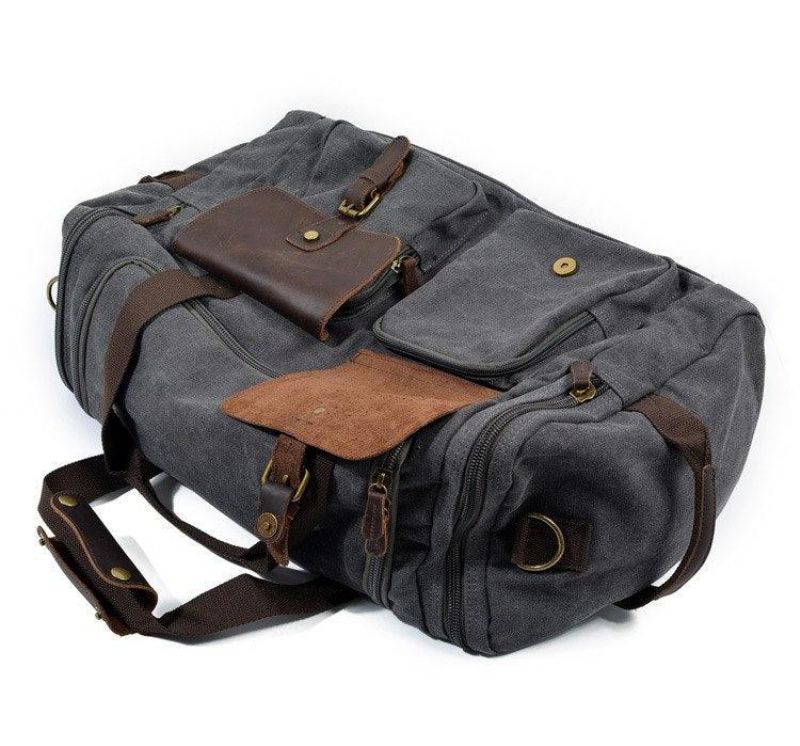 Canvas Duffel Bag Oversized Ekte Skinnvesker