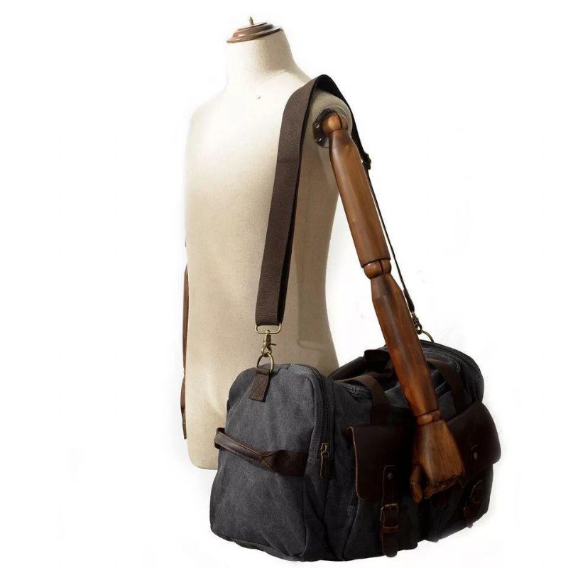 Canvas Duffel Bag Oversized Ekte Skinnvesker