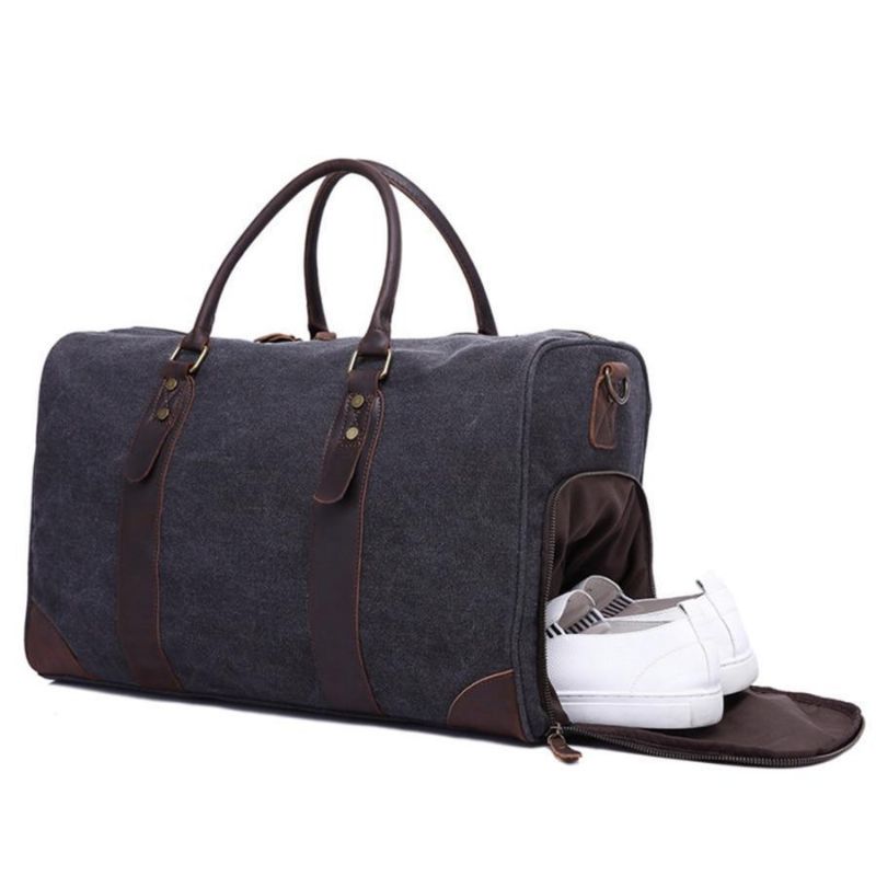 Canvas Duffel Skinn Bæreveske Weekend Tote