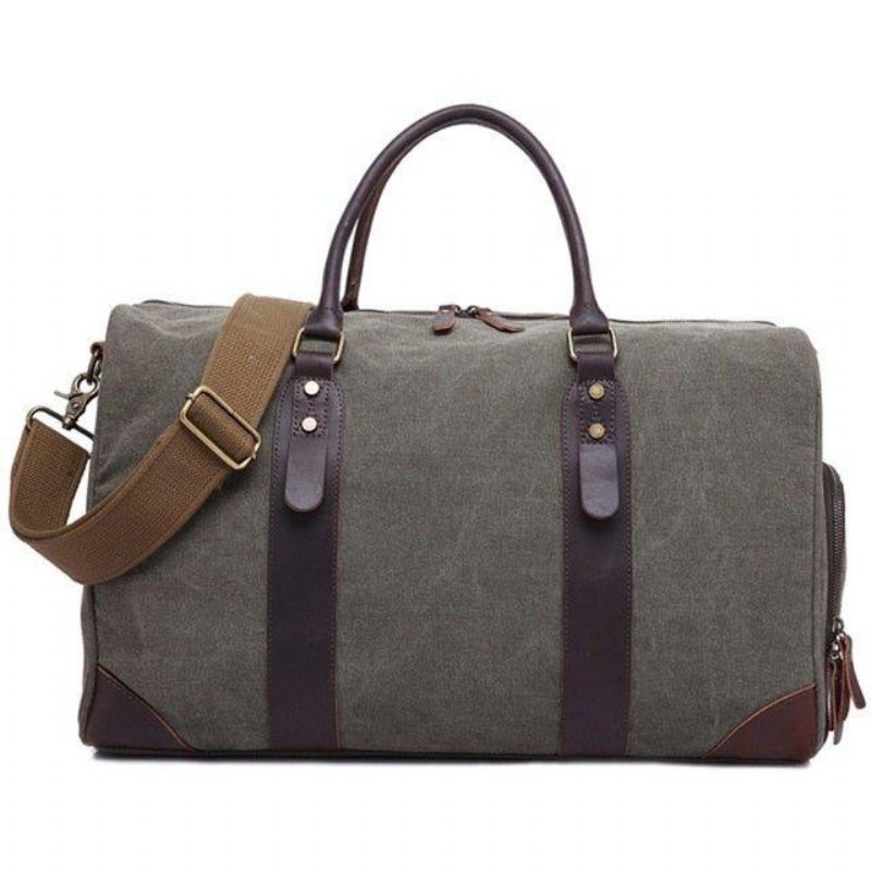 Canvas Duffel Skinn Bæreveske Weekend Tote