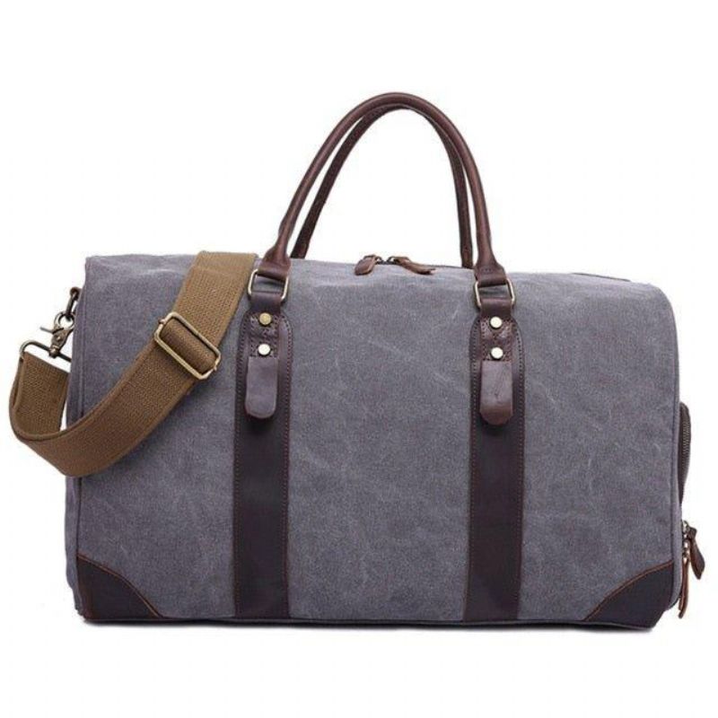 Canvas Duffel Skinn Bæreveske Weekend Tote