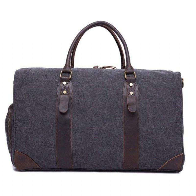 Canvas Duffel Skinn Bæreveske Weekend Tote