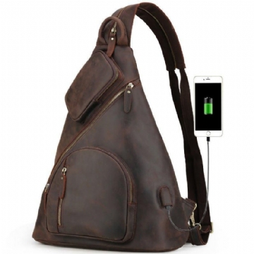 Casual Leather Sling Ryggsekk Med Usb-port