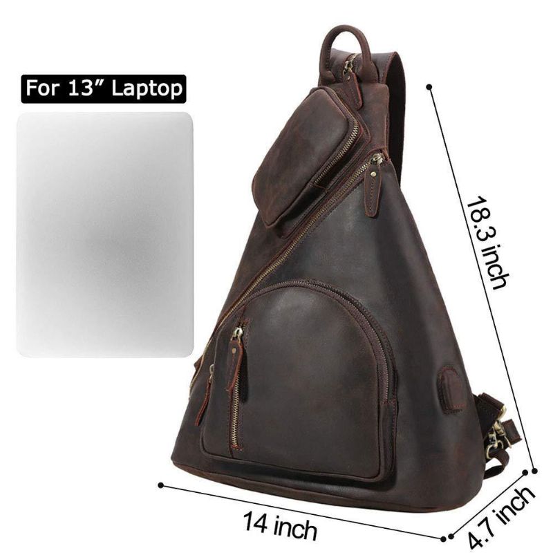 Casual Leather Sling Ryggsekk Med Usb-port