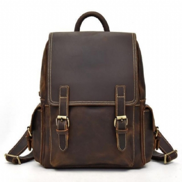 Crazy Horse Leather Backpack Fit 14-tommers Bærbar Pc