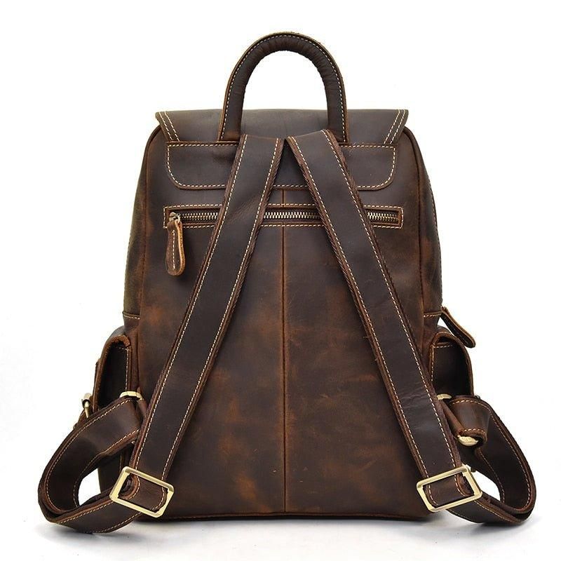 Crazy Horse Leather Backpack Fit 14-tommers Bærbar Pc