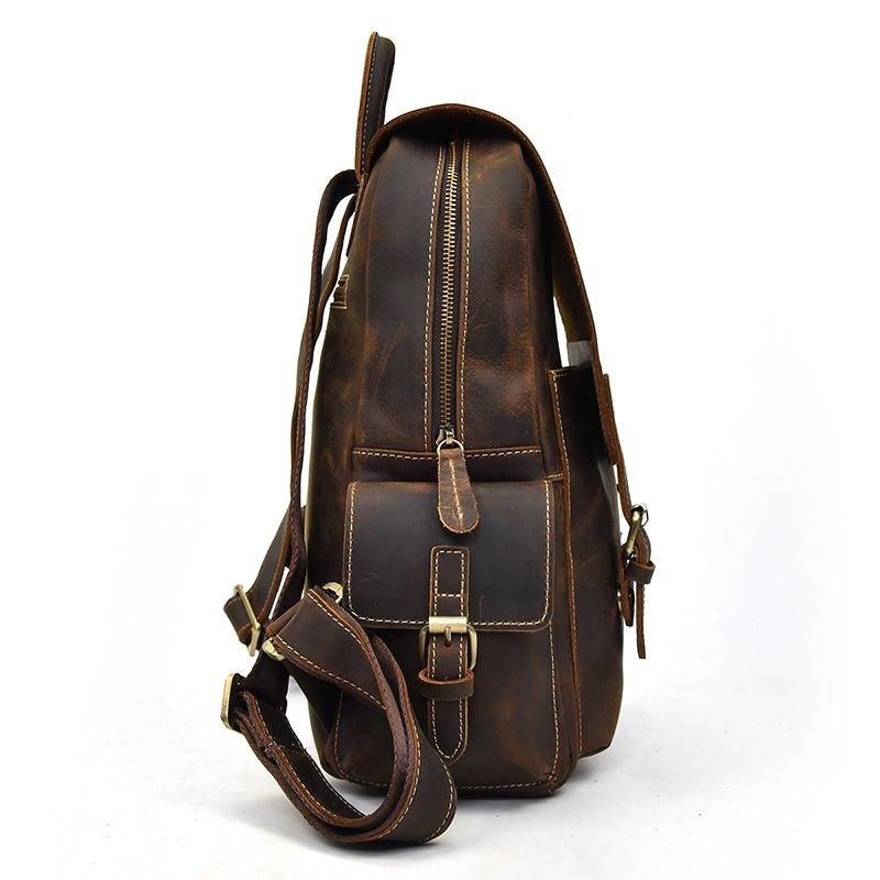 Crazy Horse Leather Backpack Fit 14-tommers Bærbar Pc