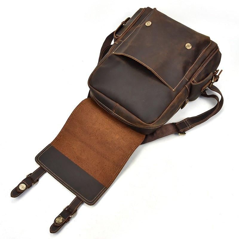 Crazy Horse Leather Backpack Fit 14-tommers Bærbar Pc