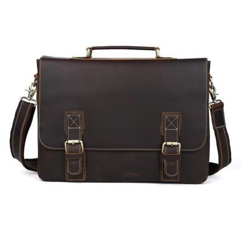 Crazy Horse Leather Messenger Bag Fit 16-tommers Bærbar Pc