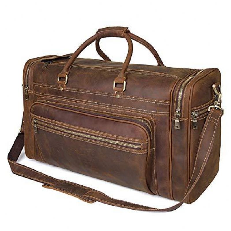 Crazy Horse Leather Weekend Bag Herre Stor Brun