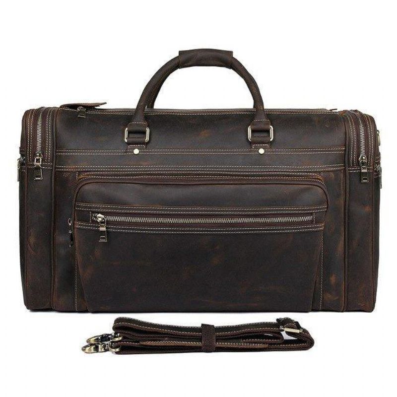 Crazy Horse Leather Weekend Bag Herre Stor Brun