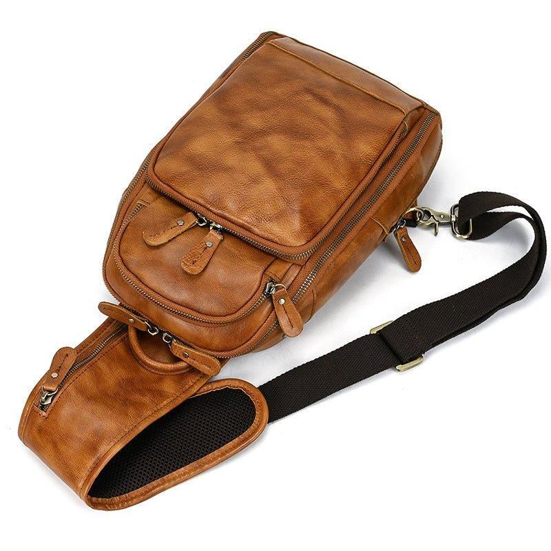 Cross Body Sling Bag Av Okseskinn Med Usb-port