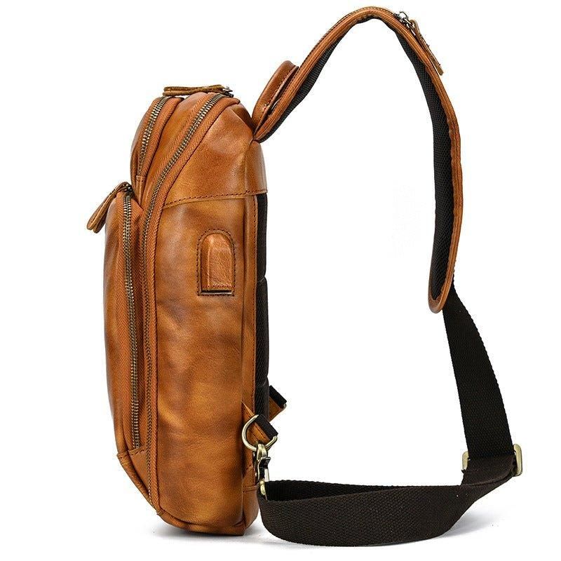 Cross Body Sling Bag Av Okseskinn Med Usb-port