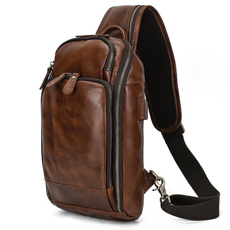 Cross Body Sling Bag Av Okseskinn Med Usb-port