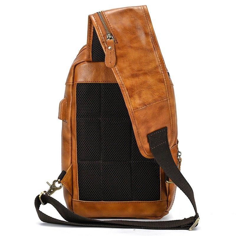 Cross Body Sling Bag Av Okseskinn Med Usb-port