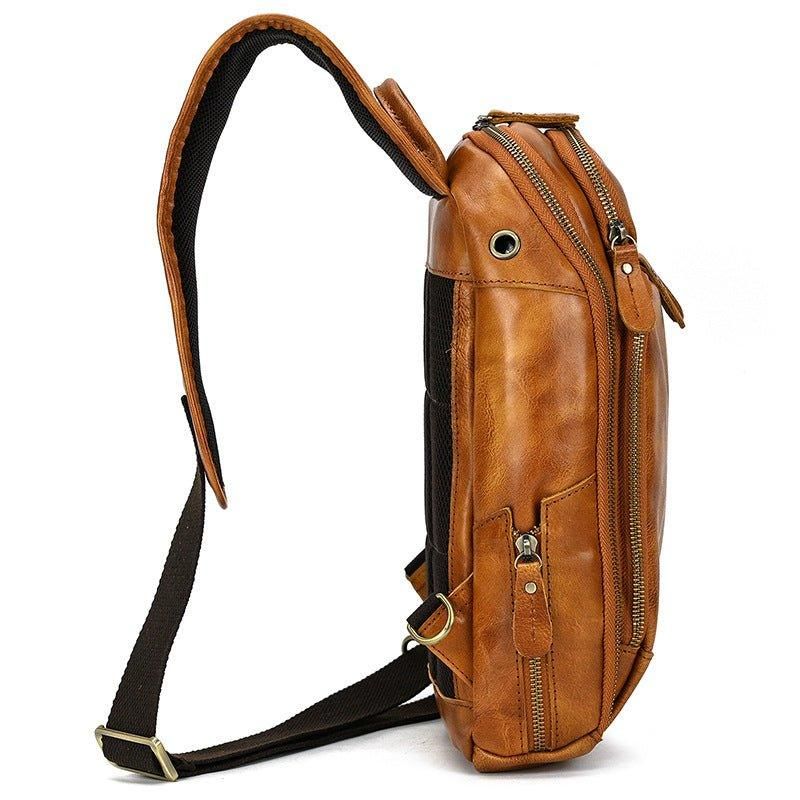 Cross Body Sling Bag Av Okseskinn Med Usb-port