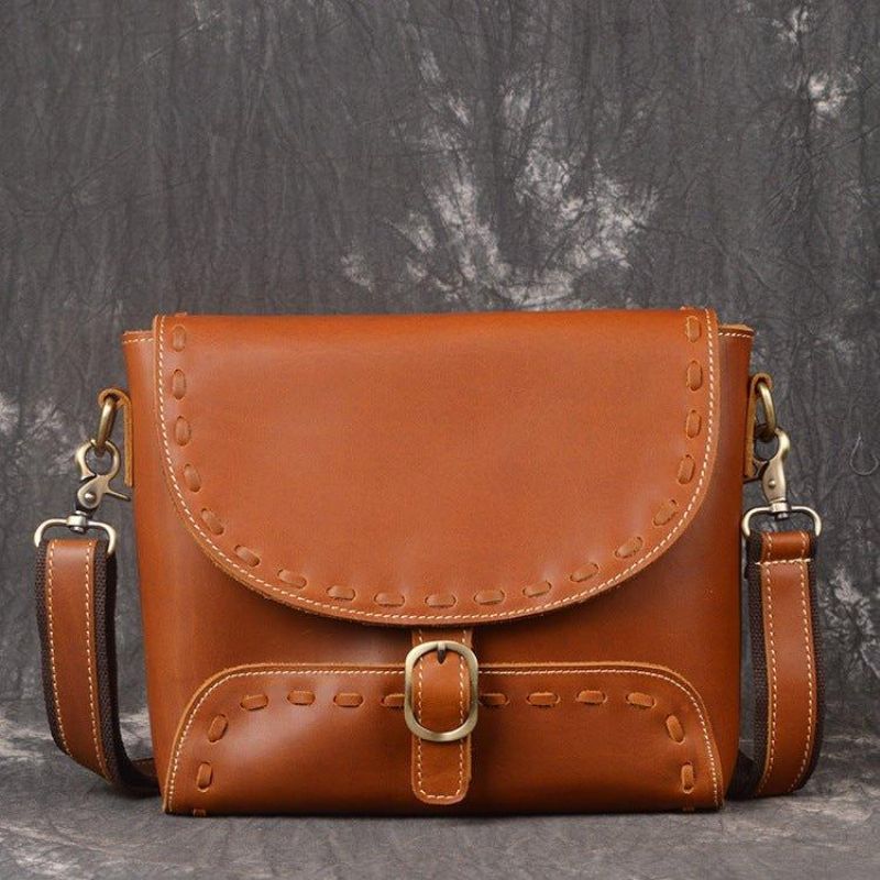 Crossbody Messenger Bag For Kvinner Håndlaget Skinn