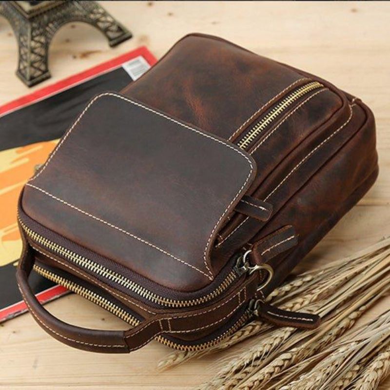 Crossbody Messenger Bag Herre Skinn Liten