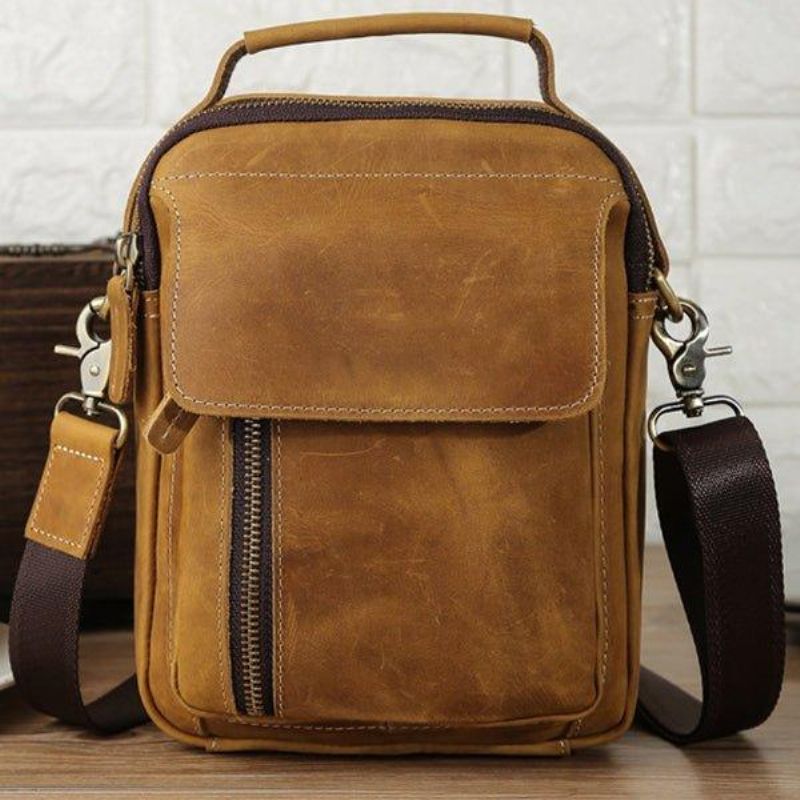 Crossbody Messenger Bag Herre Skinn Liten