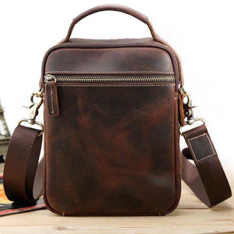 Crossbody Messenger Bag Herre Skinn Liten