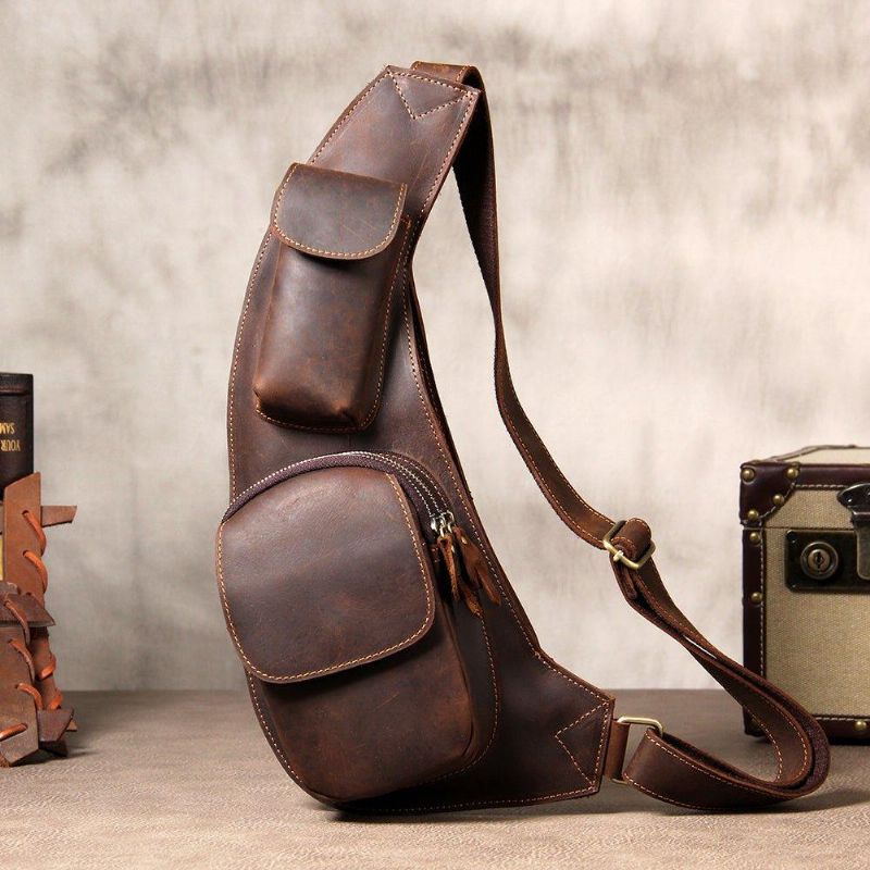 Crossbody Slyngeveske For Menn Crazy Horse Leather