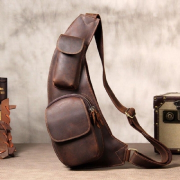 Crossbody Slyngeveske For Menn Crazy Horse Leather