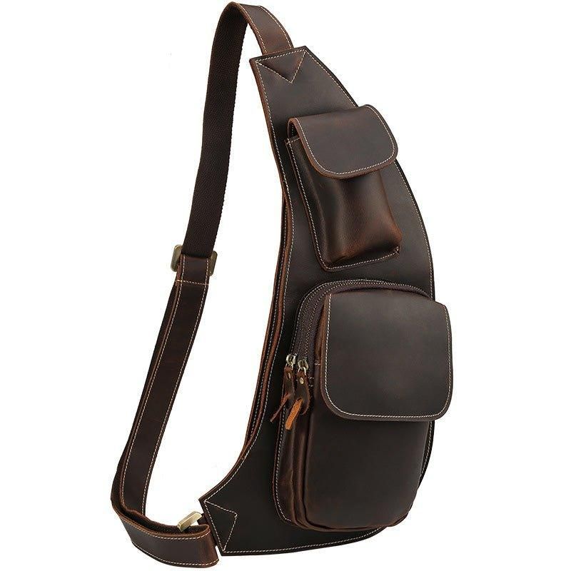 Crossbody Slyngeveske For Menn Crazy Horse Leather