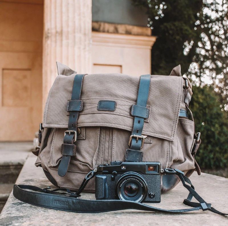 Kameraveske I Lær Lerret Vintage Messenger Bag