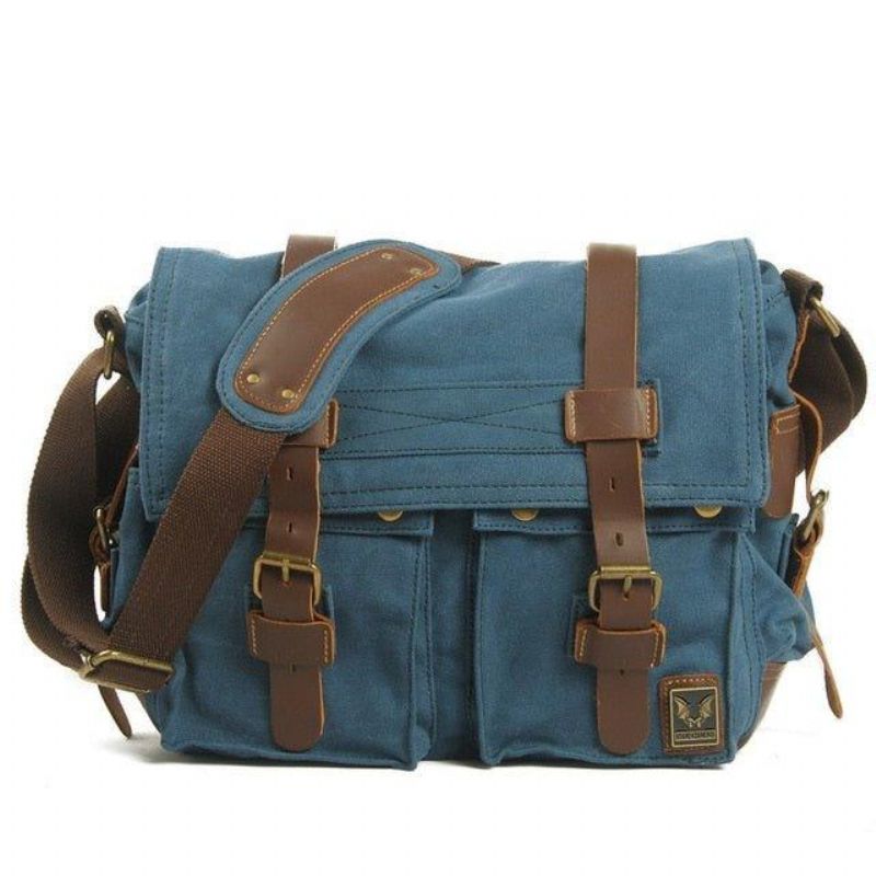 Kameraveske I Lær Lerret Vintage Messenger Bag