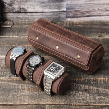 Leather Hexagon Watch Roll Case For 3 Klokker