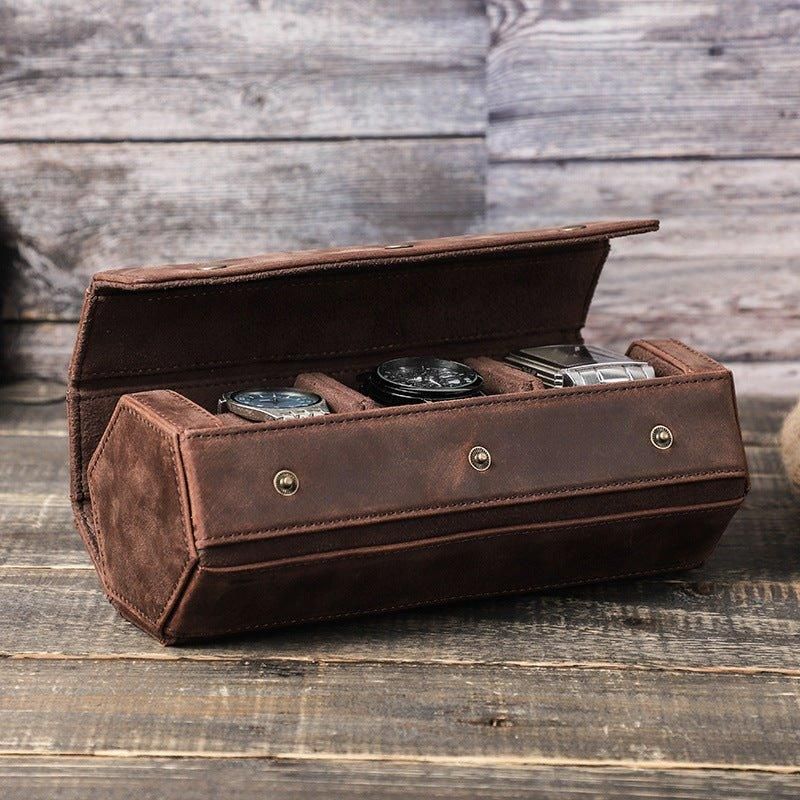 Leather Hexagon Watch Roll Case For 3 Klokker