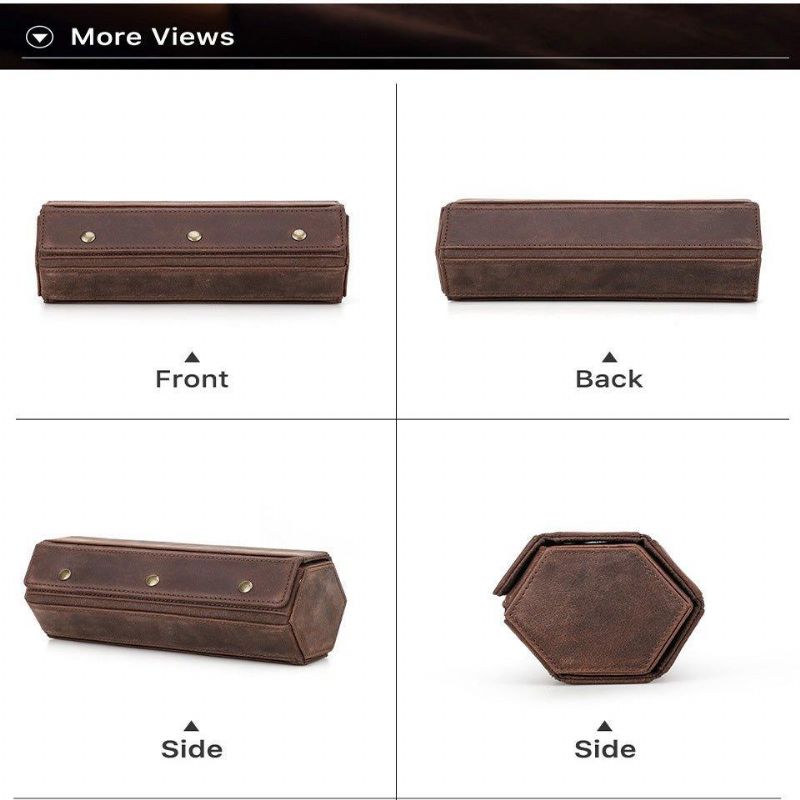 Leather Hexagon Watch Roll Case For 3 Klokker