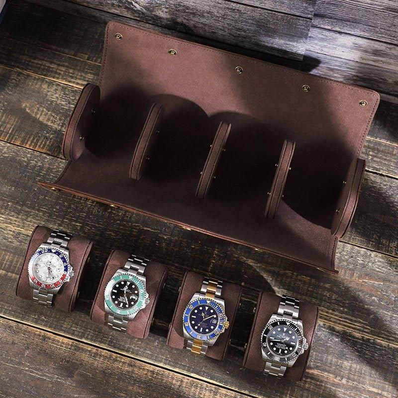 Leather Watch Roll Case For 4 Klokker