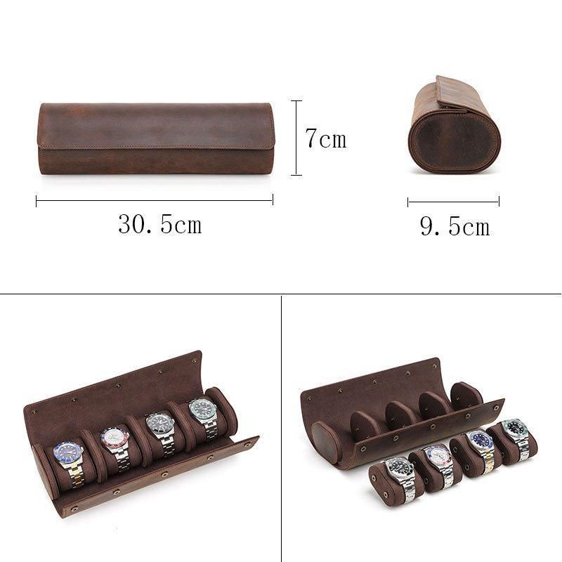 Leather Watch Roll Case For 4 Klokker