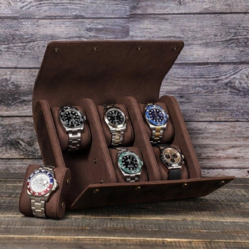 Leather Watch Roll Case For 6 Klokker