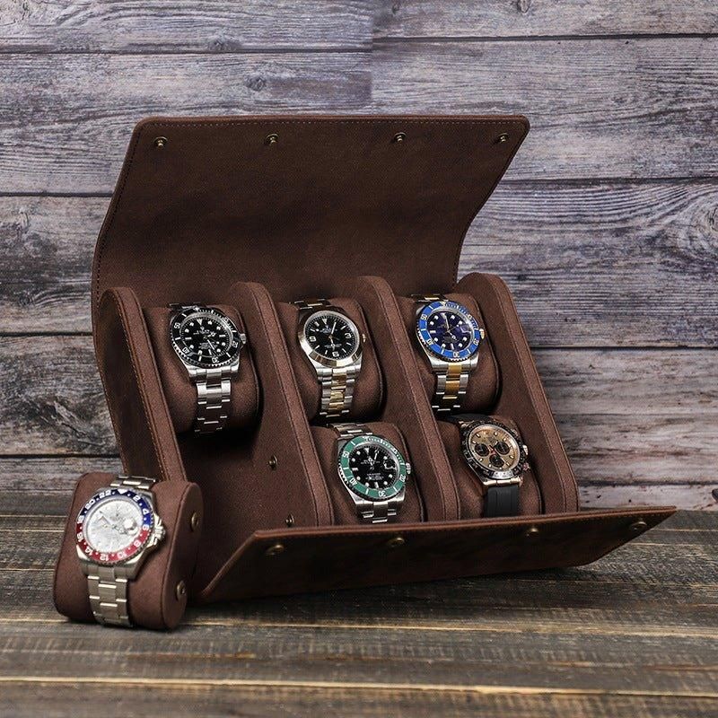 Leather Watch Roll Case For 6 Klokker