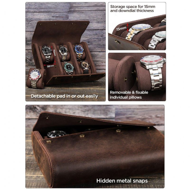 Leather Watch Roll Case For 6 Klokker