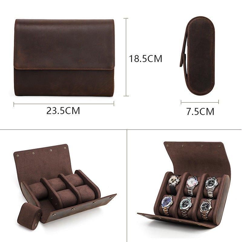 Leather Watch Roll Case For 6 Klokker