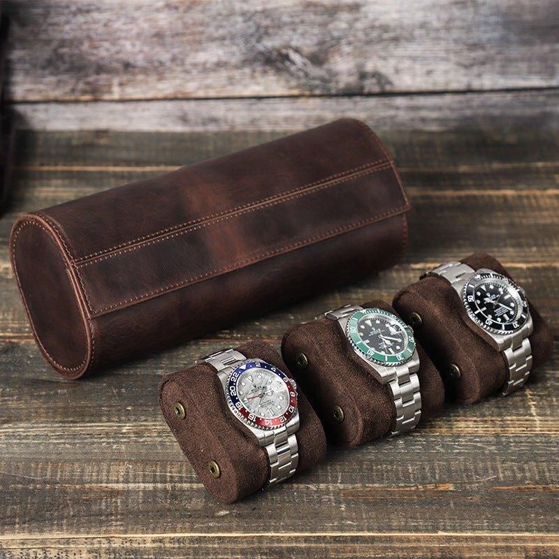 Leather Watch Roll Case For Menn 3 Klokker