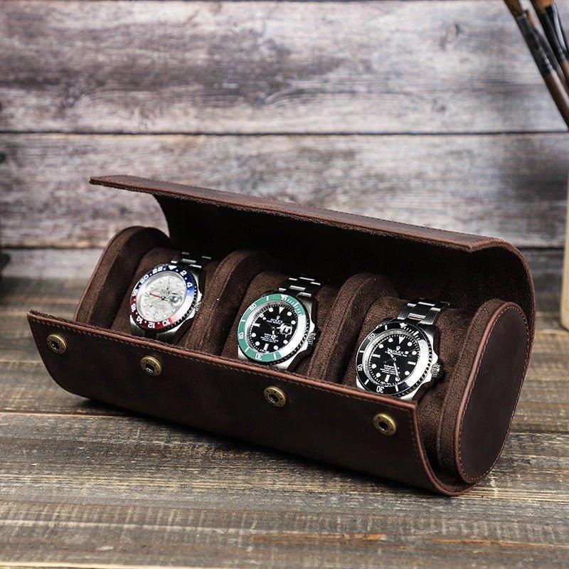 Leather Watch Roll Case For Menn 3 Klokker