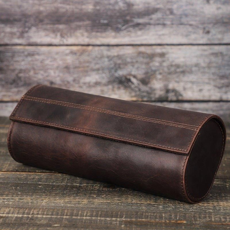 Leather Watch Roll Case For Menn 3 Klokker