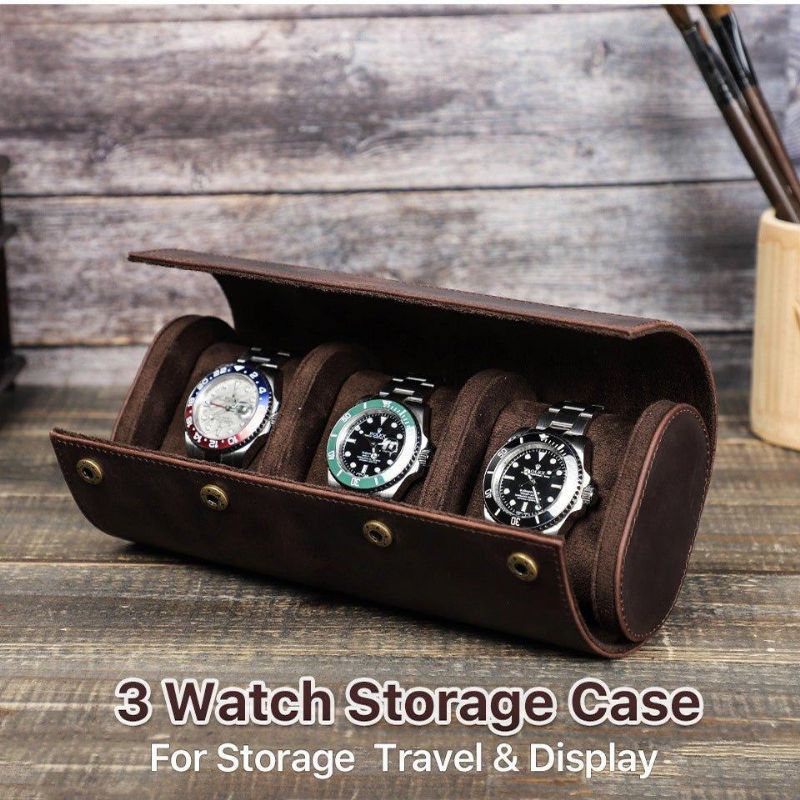 Leather Watch Roll Case For Menn 3 Klokker