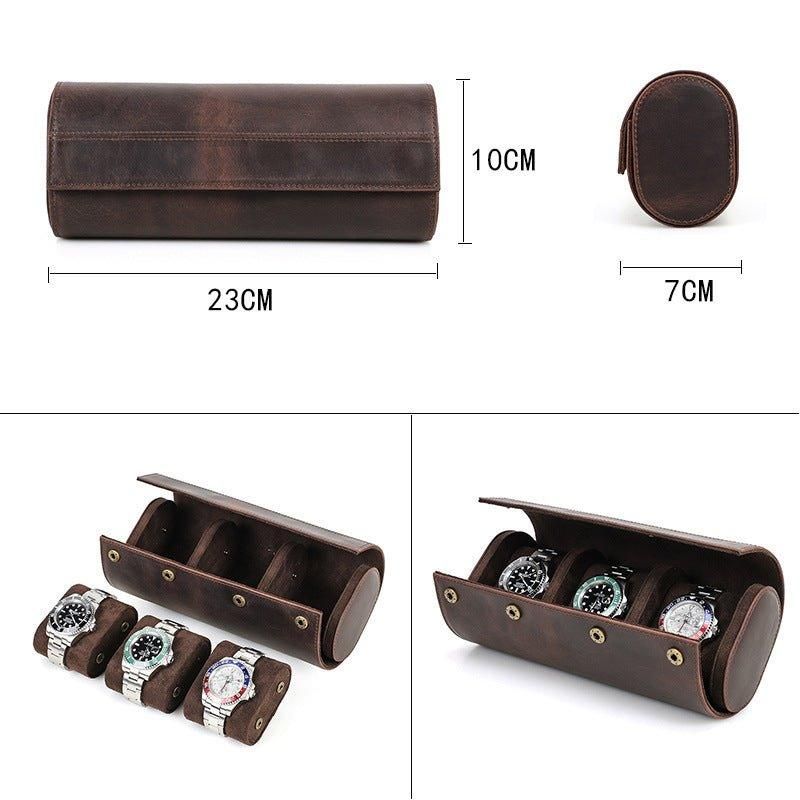 Leather Watch Roll Case For Menn 3 Klokker