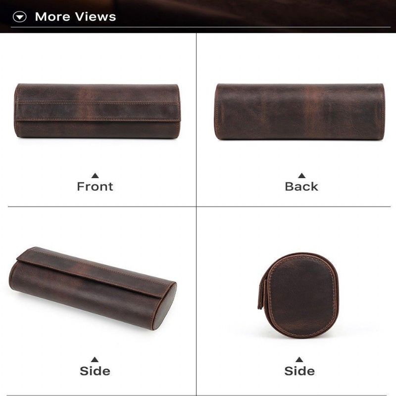 Leather Watch Roll Case For Menn 3 Klokker