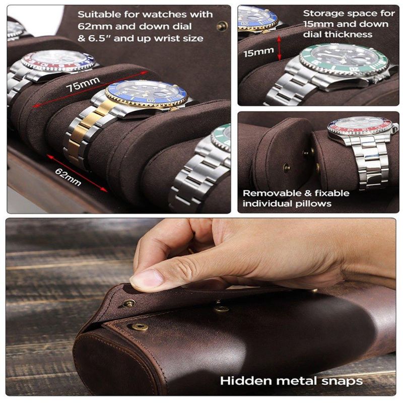 Leather Watch Roll Case For Menn 3 Klokker